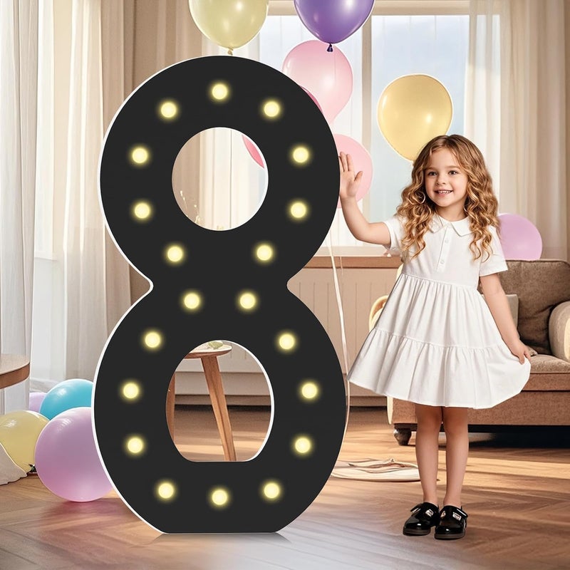 LOBOOM 4FT Light Up Numbers,Black Giant Marquee Number Big Mosaic Number 8,Pre-cut Foam Board Set Can Be Used for Birthdays,Weddings,Baby Anniversaries - Image 1